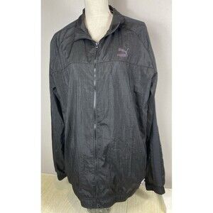 Puma Windbreaker Workout Logo Jacket Womens XL Black Full Zip